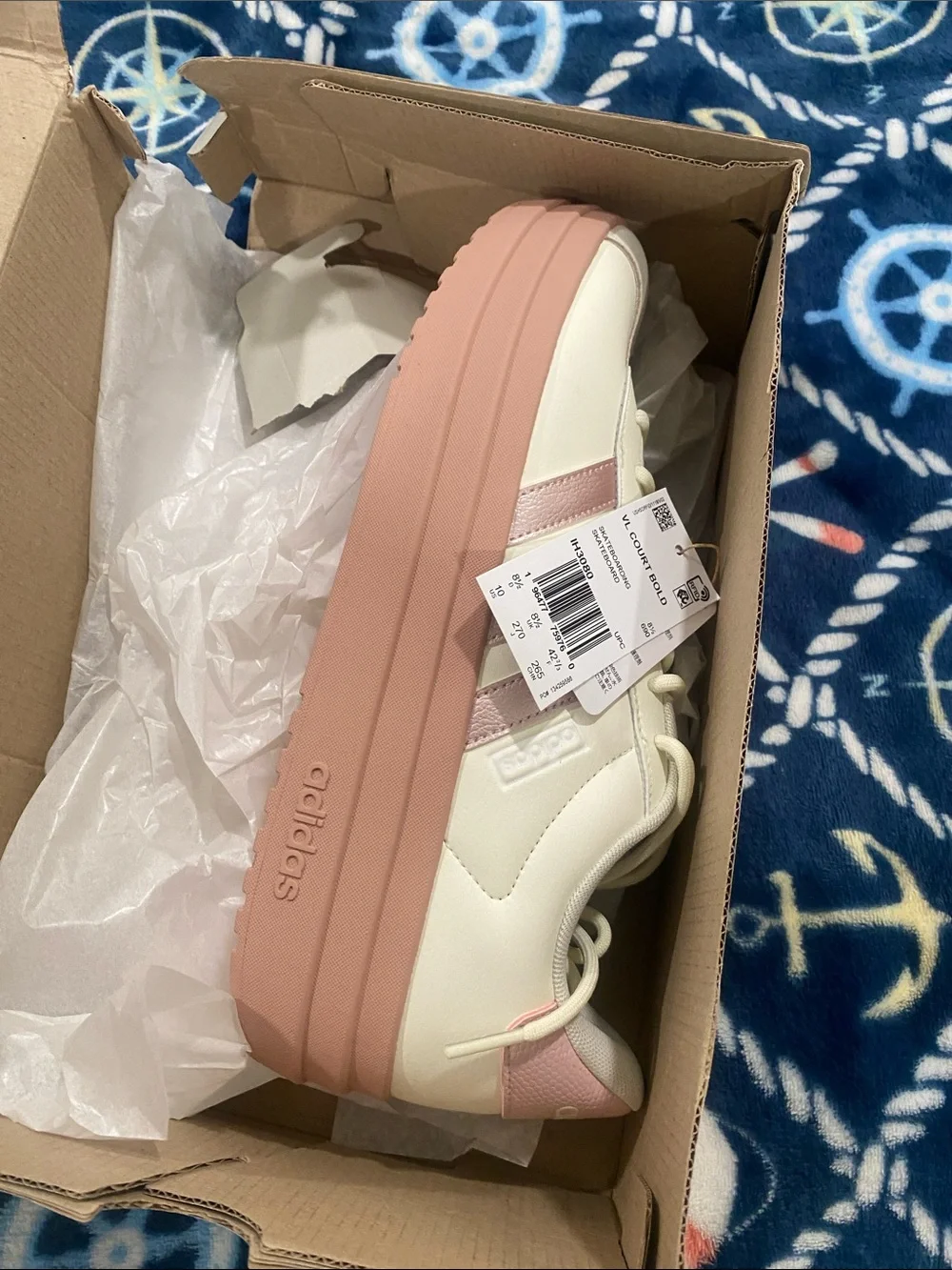 🆕 Women’s Adidas VL Court Bold Shoes - Ivory / Sandy Pink. Size 10. NIB